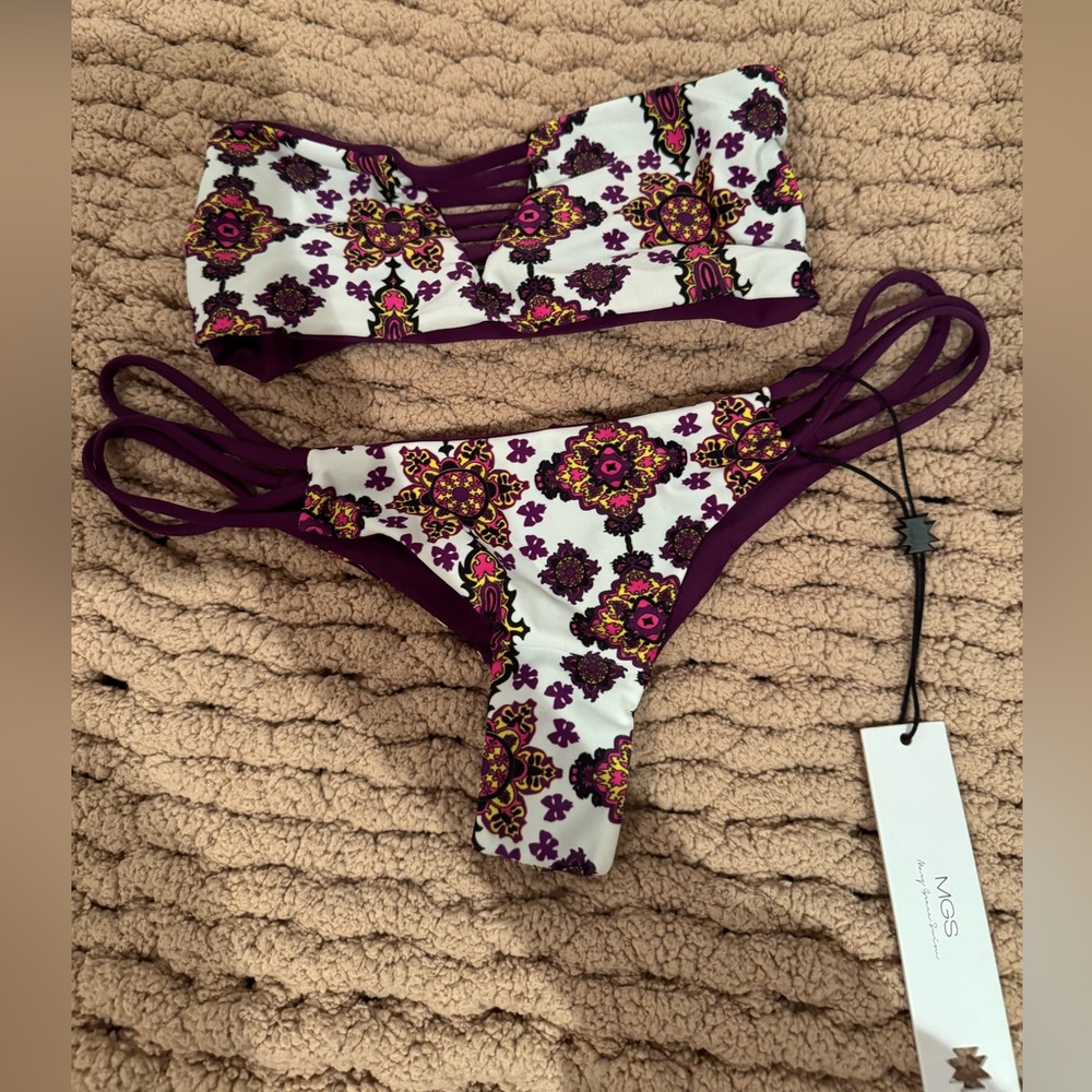 Purple Floral Women's Bikini Set 
Reversible